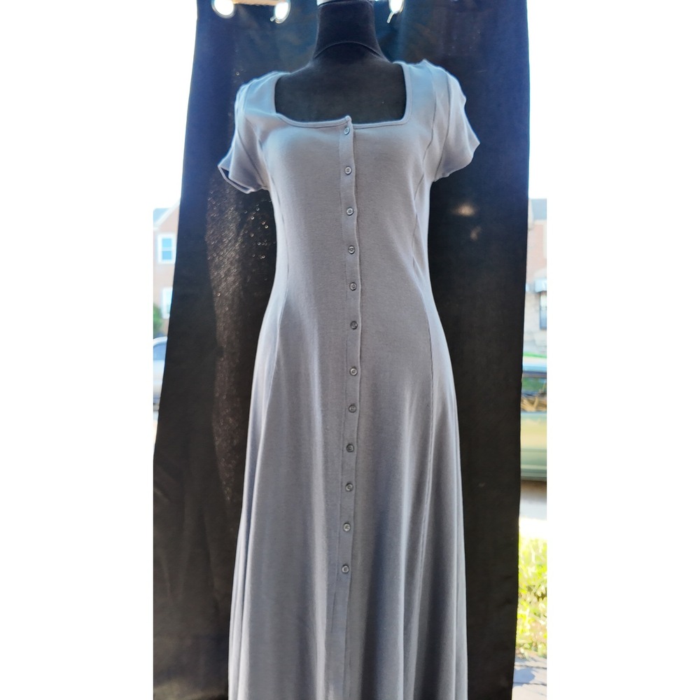 Universal Thread Womens Grey Ribbed Button Front Short Sleeve Midi Dress New